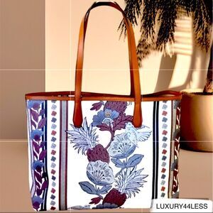 TORY BURCH FLORAL WINE PERRY LARGE TOTE LAPTOP TRAVEL HANDBAG WORK VACAT…